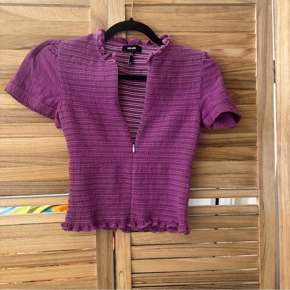 ME+EM Cotton Shirred Short Sleeve Top in purple size 0